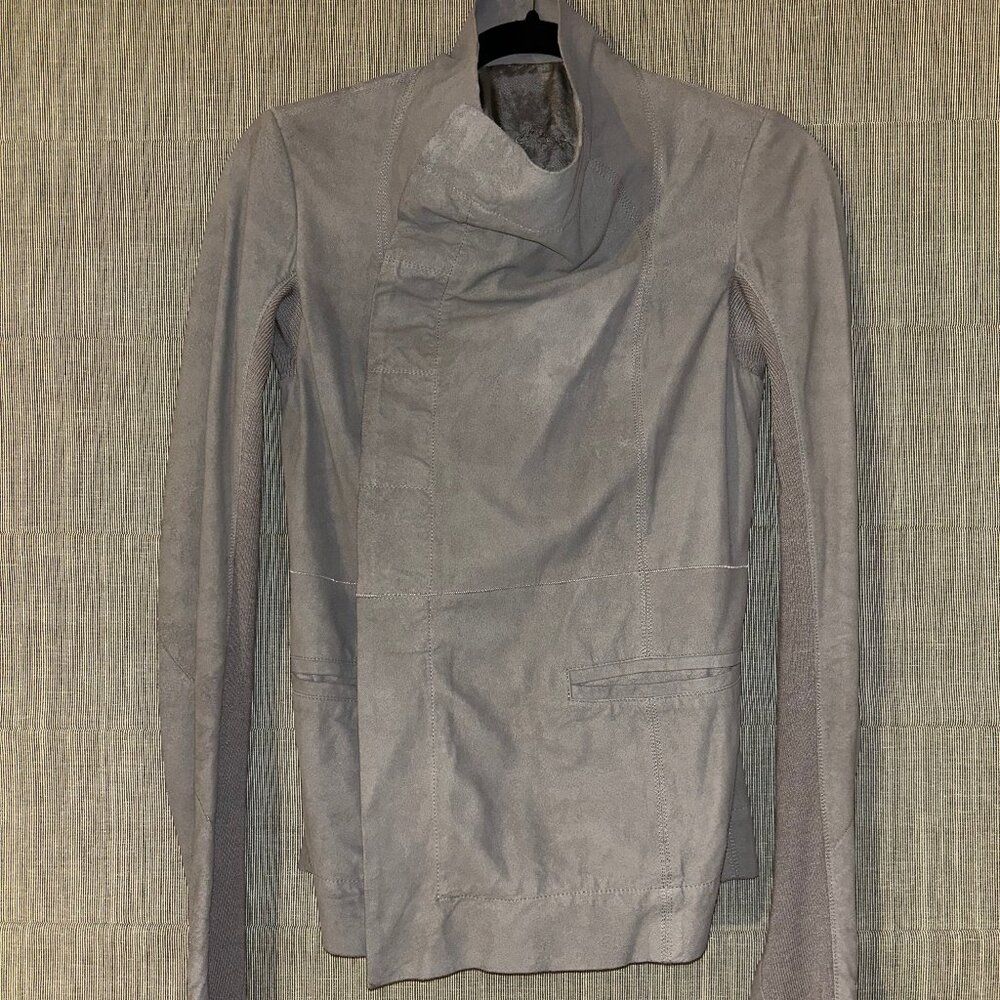 RICK OWENS Grey Leather biker jacket